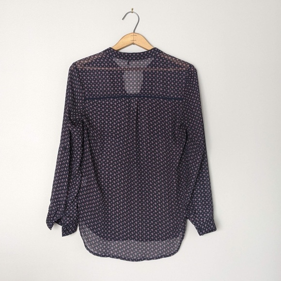 High-low sheer navy blouse with geometric pattern size small - Roly Poly - Picture 3 of 7